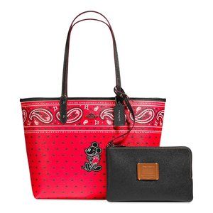 NWT DISNEY COACH Mickey Mouse Reversible Paisley Bandana Print City Tote F59376